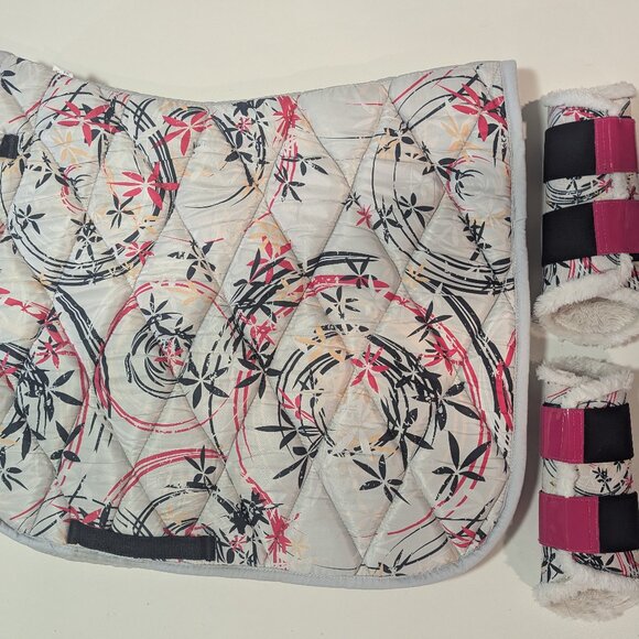 Penny Forever White, Black, & Pink Printed Dressage Saddle Pad w/ Matching Full - Picture 2 of 2
